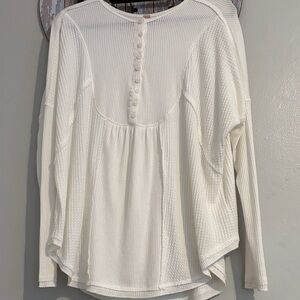 Free People Cream Textured Button-Back Blouse